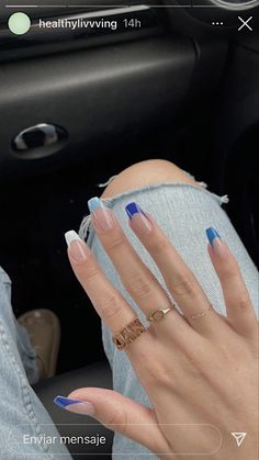 Blue And White Nails, Blue Coffin Nails, Blue Acrylic Nails, Simple Acrylic Nails, Coffin Shape Nails, Acrylic Nails Coffin, Nail Art Ideas