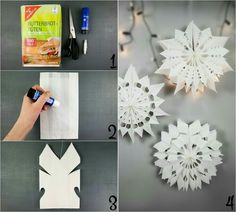 how to make paper snowflakes with scissors and string lights for christmas or new year's eve