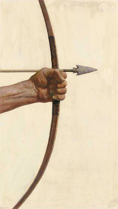 a drawing of a hand holding a bow and arrow