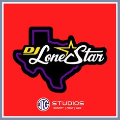 the lone star studio logo on a red and blue background with an outline of texas