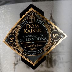 the label for dom kaiser special edition gold vodka