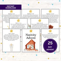 nativity activity cards with the text, 25 day advertment and an image of a