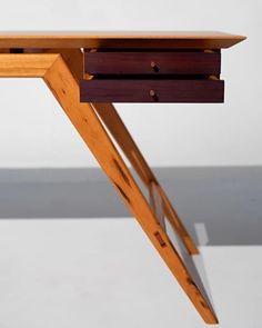 a wooden desk with drawers underneath it