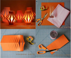 the process of making paper lanterns with scissors and tape