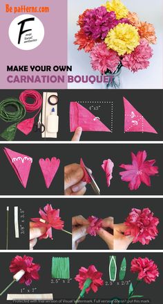 how to make your own carnation bouquet with tissue flowers and paper hearts for valentine's day