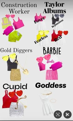 an image of some clothes that are in different colors and sizes, with the words construction worker