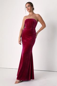 Berry Pink Maxi - Velvet Maxi Dress - Strapless Maxi Dress - Lulus Strapless Mermaid Dress, Mermaid Maxi Skirt, Pink Velvet Dress, Mermaid Maxi Dress, Lavender Haze, Velvet Maxi Dress, Red Velvet Dress, Formal Cocktail Dress, Strapless Corset