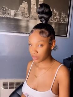 Bun With Weave Hairstyles, Cute Two Buns Hairstyles Black Women, Slick Weave Bun, To Knot Bun, Top Knot With Weave, Slick Hairstyles Baddie Bun, Ninja Knot Bun With Weave, Ponytails Ideas For Black Women