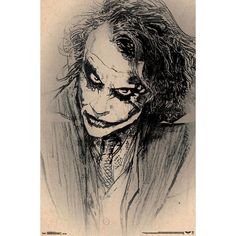 a drawing of the joker in black and white with an evil look on his face