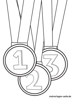 three medals with the number two on each side and one in the middle coloring page