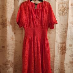 J.Crew Provence Smocked-Waist Midi Belvedere Red Dress Eyelet Size (2)Tall Tl, (1)Tm. These Are Tall Sizes. Eyelet Dress, Provence, Smocking, Red Dress, J Crew, Size 2, Womens Dresses, Red, Women Shopping