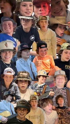 a collage of many people with hats on and one person wearing a baseball cap