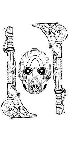 a black and white drawing of a gas mask