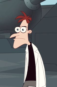 a cartoon character with glasses and a black shirt is looking at something in the distance