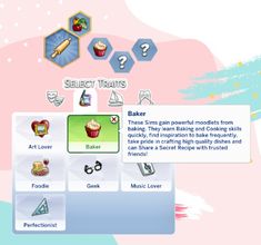 the menu for an interactive cooking game with lots of food and items to choose from