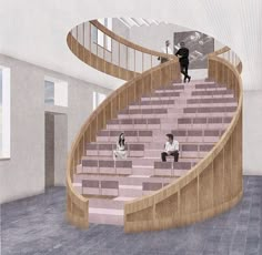 an artist's rendering of a staircase with people sitting on it