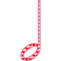 a red and white musical note with hearts on it's sides, hanging from a string