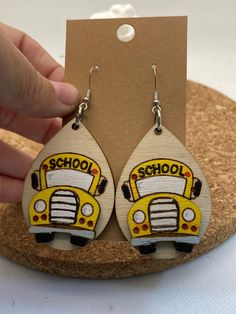 School Bus Earrings are made from quality Birch and hand painted.  Dangle is approximately 1.5" and stud is approximately .5".  Ear wires and studs are stainless steel and lead and nickel free. Hand Painted Earrings Wood, Earrings Wood, Hand Painted Earrings, Painted Earrings, Spring Hill, Bus Driver, Wedding Jewelry Earrings, School Bus, Wedding Earrings