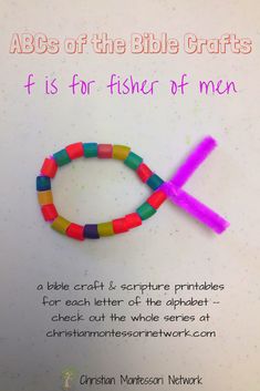 a colorful bracelet that says, abcs of the bible crafts f is for fisher of men