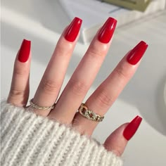 Super Cute And Stylish Ships In 5-10 Business Days Square Nails Ideas, Bright Red Nails, Color For Nails, Plain Nails, Red Acrylic Nails, Valentine Nail Art, February Nails, Red Nail Designs, Almond Acrylic Nails