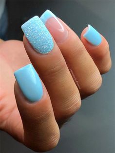 Blue Glitter Nails, Nagellack Trends, Blue French, Fancy Nails