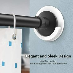 an image of a black and white shower curtain with the text elegant and sleek design ideal decoration and replenishment for your bathroom