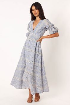 Tani Midi Dress - Blue - Petal & Pup USA Embroidery Anglaise, Cotton Blends Dress, Design Embroidery, Dress Dusty, Invisible Zip, Blue Midi Dress, Midi Length Dress, Skirt Design, Lace Back