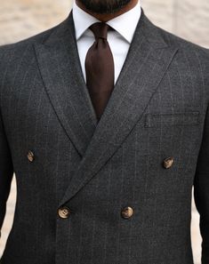 Wedding Suits Men Double Breasted, Brown Pinstripe, Swag Men, Groom Outfit, Man Style, Men’s Suits, Gray Suit