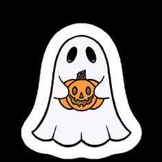 a ghost with a pumpkin in its mouth