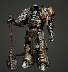 a warhammer is standing with his arm extended and holding a hammer in one hand