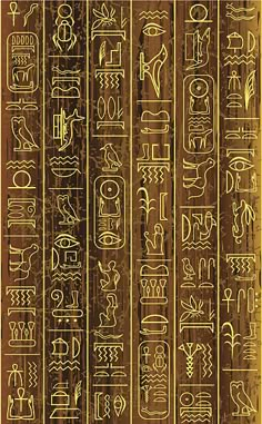 the egyptian hieroglyphics are gold and black, with different symbols on them