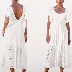 Stunning White Dress! Perfect For All Your Pre Wedding Events Or Summer White Parties! Elegant Midi Length Dress With Broderie Anglaise, Elegant Broderie Anglaise Maxi Midi Dress, Fitted Midi Dress With Broderie Anglaise For Garden Party, Spring Wedding Dress With Broderie Anglaise, Spring Wedding Lace Dress With Broderie Anglaise, Elegant Maxi Dress With Broderie Anglaise For Summer, Elegant Summer Maxi Dress With Broderie Anglaise, Elegant Fitted Broderie Anglaise Midi Dress, Wedding Midi Dress With Broderie Anglaise