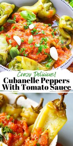 Cubanelle Peppers With  Tomato Sauce Recipe – simple vegetarian meal, appetizer or a side dish, perfect for any time of the year. Looking for more pepper recipes, you may also like these Red Pepper Rolls, Keto Cheeseburger Stuffed Peppers or Bulgur Stuffed Peppers.