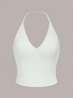 Olivia Mark - Womens Chic Halter Neck Top with Sexy Open Back and Low-Cut Design Low Cut Tank Tops, Youtuber Dr, Dr Wardrobe, White Halter Top, Embroidered Collars, Linen Short, Halter Neck Top, Slim Fit Shorts, Cut Design