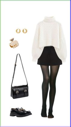 First Date Outfit Korean, Vienna Outfit Autumn, 15 Outfits Ideas, Black And White Fall Outfits, Winter Proposal Outfit, Viral Clothes, Black And White Outfit Ideas, Sixth Form Outfits, Stile Blair Waldorf