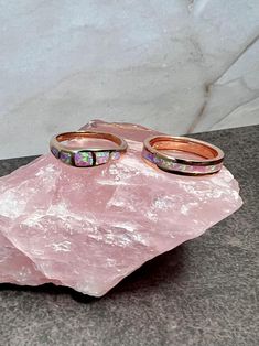 Free Standard Shipping on all orders over $35. Spend $75 in my shop and save 30% by using promo code: MIN75SAVE30 Pink Fire Opal Inlay Rose Gold Rings * Opal Ring * Pink Jewelry * Anniversary * Promise Ring * Wedding Band * Christmas Gift for Her Pink Fire Opals in Rose Gold - A Fun and Feminine Statement Bring a playful touch to your jewelry collection with our beautiful Pink Fire Opals in Rose Gold. Designed for a fun, girly vibe, this dainty jewelry features a reflective pink opal inlay. Whet Pink Opal Ring, Band Christmas, Rings Opal, Pink Fire, Fire Opals, Rose Gold Rings, Opal Ring Gold, Ring Wedding Band, Pink Jewelry