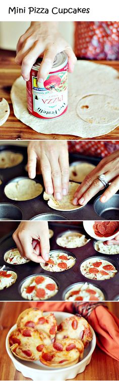 the process of making mini pizzas is shown here