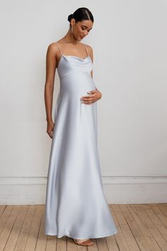 We took everything you love about the Addison bridesmaid dress, and redesigned her in a new maternity style! Cut with a higher empire waist seam, and a skirt to accommodate your baby bump! Simple Pregnant Wedding Dress, Pregnant Satin Dress, Silk Wedding Dress Pregnant, Maternity Bridesmaid Dress Blue, Slip Dress Pregnant, Maternity Silk Dress, Maternity Formal Gown, Bump Friendly Bridesmaid Dress, Maternity Satin Dress