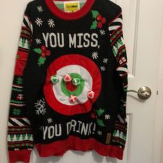 The Men's Drinking Game Ugly Christmas Sweater Isn't Just Fun For The Person Wearing It, It's Fun For The Whole Party! It Comes With Five Velcro Balls That Will Stick To The Sweater When Thrown. It Also Comes With The Rules On The Back Of The Sweater For The Tipsy Elves Drinking Game. Nwot Elf Drinking Game, Men Christmas Outfit, Ugly Christmas Sweater Ideas, Elf Man, Elf Sweater, Mens Ugly Christmas Sweater, Christmas Sweater Vest, Ugly Xmas Sweater, Tipsy Elves