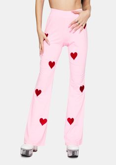 Pink Heart Print Bottoms For Spring, Cute Pink Fitted Pants, Cute Fitted Pink Pants, Fitted Cute Pink Pants, Cute High Waist Cotton Pants, Fitted Playful Pants For Loungewear, Playful Fitted Pants For Loungewear, Pink Bottoms For Valentine's Day, Cute Fitted Bottoms