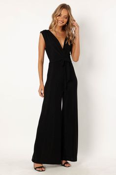 Nora Wide Leg Jumpsuit - Black - Petal & Pup USA Party Jumpsuit, Semi Formal Attire, Black Tie Formal, Tie Waist Jumpsuit, Black Tie Wedding Guests, White Dress Shoes, Designer Jumpsuits, Crop Top Sweatshirt, Floral Dresses Long