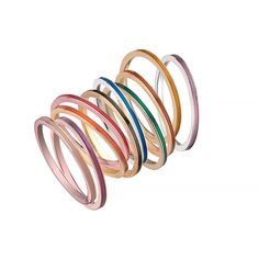 We are obsessed with these 14k stackable enamel rings! Wear one, three or all ten depending on your mood! The gold color/enamel combinations were carefully selected by Jennifer and are meant to be mixed and matched! #jenniferzeuner #sterlingsilver #goldvermeil #rosevermeil #jewelry #finejewelry #14kgold #gold #sterlingsilver #necklaces #bracelets #earrings #exclusive #rosegold #yellowgold #personalizedjewelry #rings #monogram #monogrammed #engraved #engravedjewelry #engravedring #stackablerings Slim Ring, Yellow Jewelry, Bangles Jewelry Designs, Turkish Jewelry, Dope Jewelry, Engraved Bracelet, Pink Enamel, Enamel Ring, Enamel Jewelry