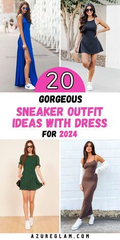 Dress And Gym Shoes Outfit, Casual Midi Dress With Sneakers, Summer Outfits With Sneakers Women, Cocktail Dresses With Sneakers, Dresses With Running Shoes Outfits, Work Dress With Sneakers, Outfits With Sneakers Women Summer, Casual Dress With Tennis Shoes, Skirts And Jordans Outfit