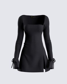 Kesia Black Mini Dress Lil Black Dress, Black Dress With Sleeves, Mode Chic, Black Mini Dress, Mini Sweater Dress, Classy Dress, Black Mini, Long Sleeve Mini Dress, Bow Ties