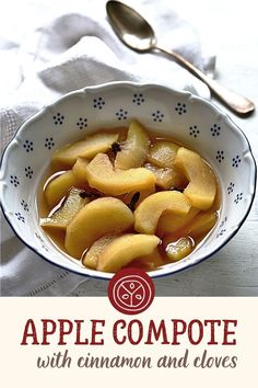 an apple compote with cinnamon and cloves is shown in a bowl