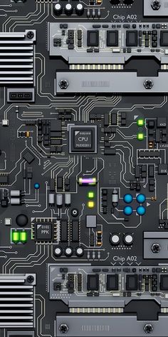 an electronic board with many different types of electronics and components on the back side, all connected to each other