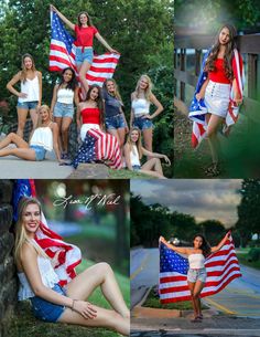 several photos of women with american flags on them