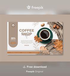 a coffee shop flyer with leaves and acorns