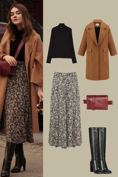 Long Skirt With Long Boots, Long Dress Coat Outfit, Midi With Boots, Long Skirt And Coat Outfit, Long Boots Winter Outfit, Winter Skirt Style, Long Skirt Outfit Work, Outfit With Long Black Boots, Midi Skirts With Boots