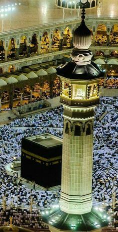 an aerial view of the kabab in the grand mosque, with many people around it